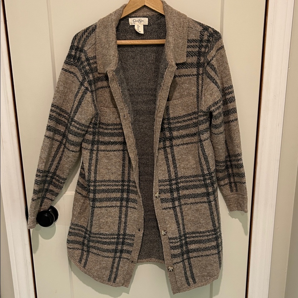 Jessica Simpson Plaid Cardigan - Gray and Tan